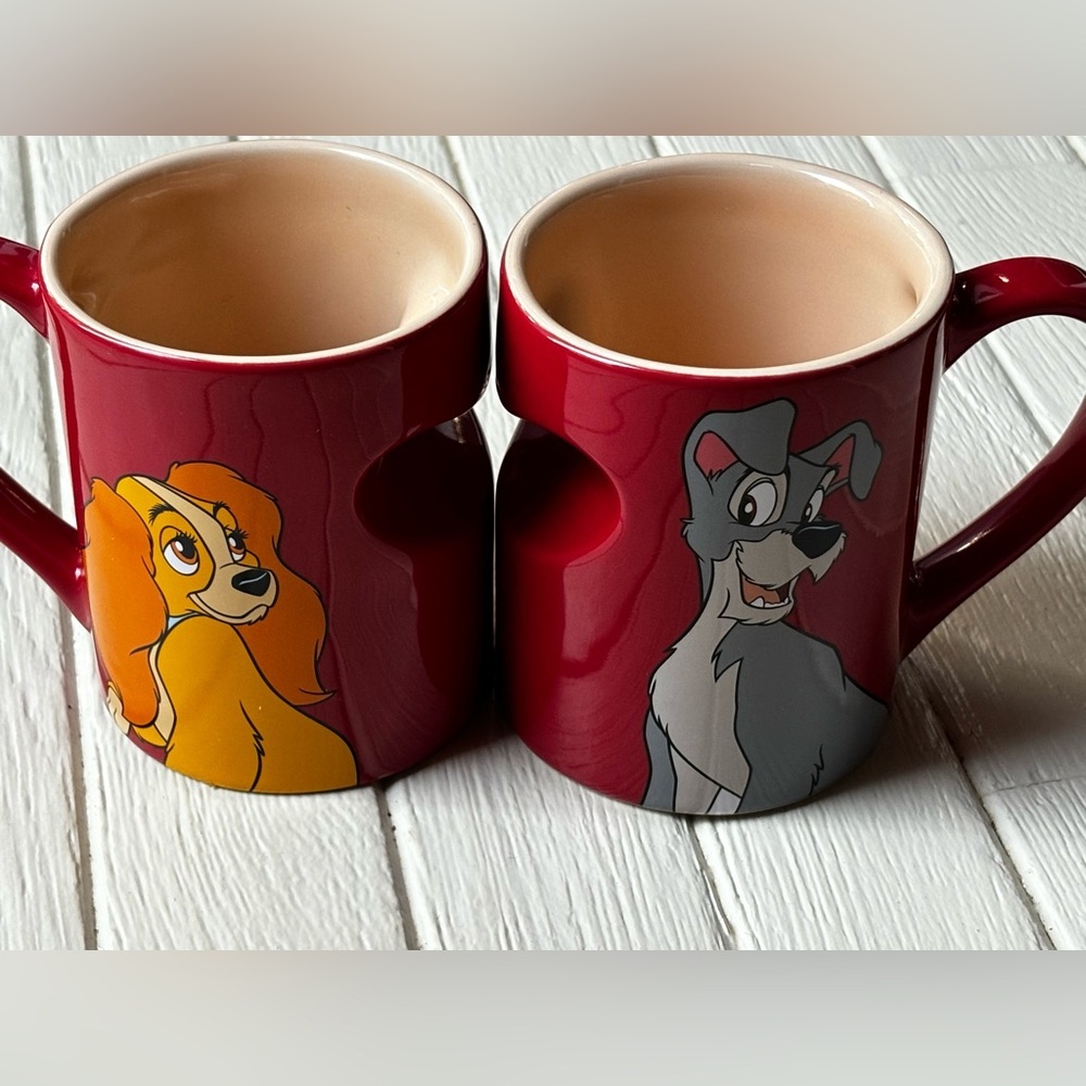 Disney Parks Lady and the Tramp Romantic Heart Ceramic Mug Set of 2 Love